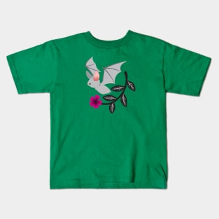 Cute bat with a pink flower Kids T-Shirt